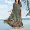 Bohemian Floral Summer Beach Dress Women Casual Loose Long Maxi Swing Short Sleeve