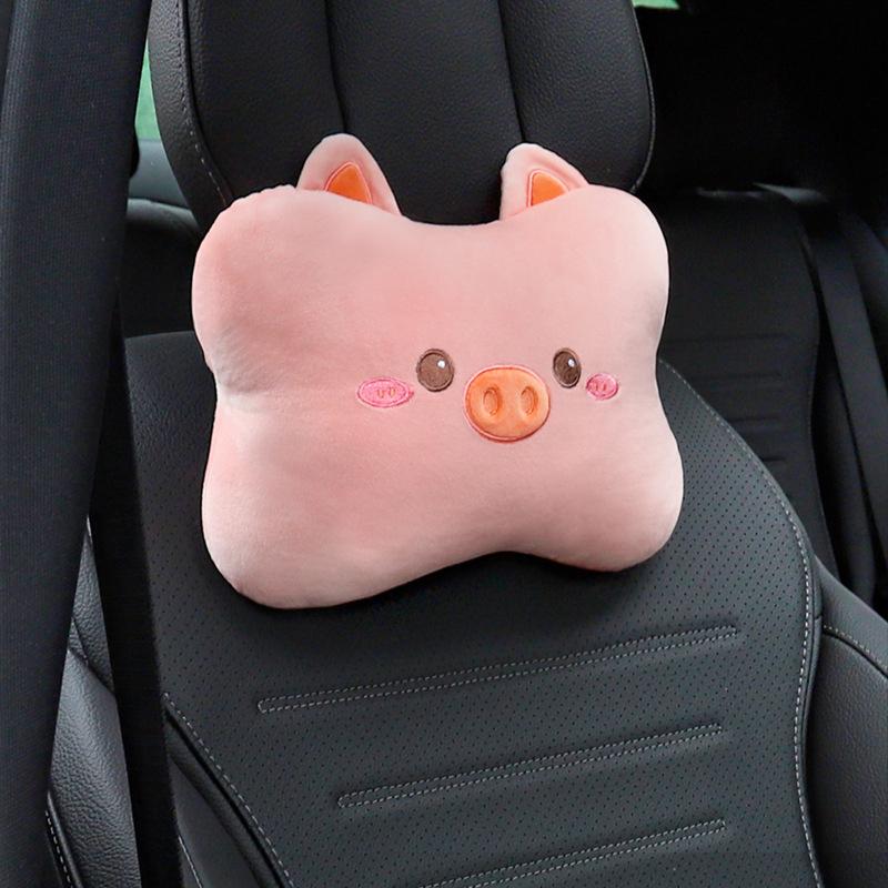 1 Set Auto Interior Decoration Car Headrest Neck Pillows Cute Cartoon Plush Waist Pillow Back Cushion Diy Accessories