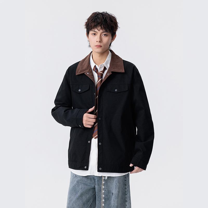 

Men s spring and autumn new American retro lapel loose cargo jacket ruffian handsome men s trendy casual jacket jacket M