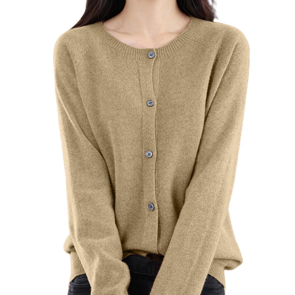 Women's Warm Wool Knitted Winter Cardigan With Artificial Wool And High Collar