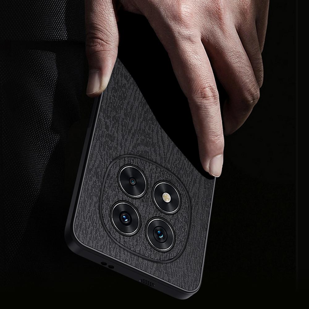 

For Xiaomi Redmi Note 14 Pro+ 5G Case Wood Texture PU Leather Coated PC+TPU Phone Cover Brown