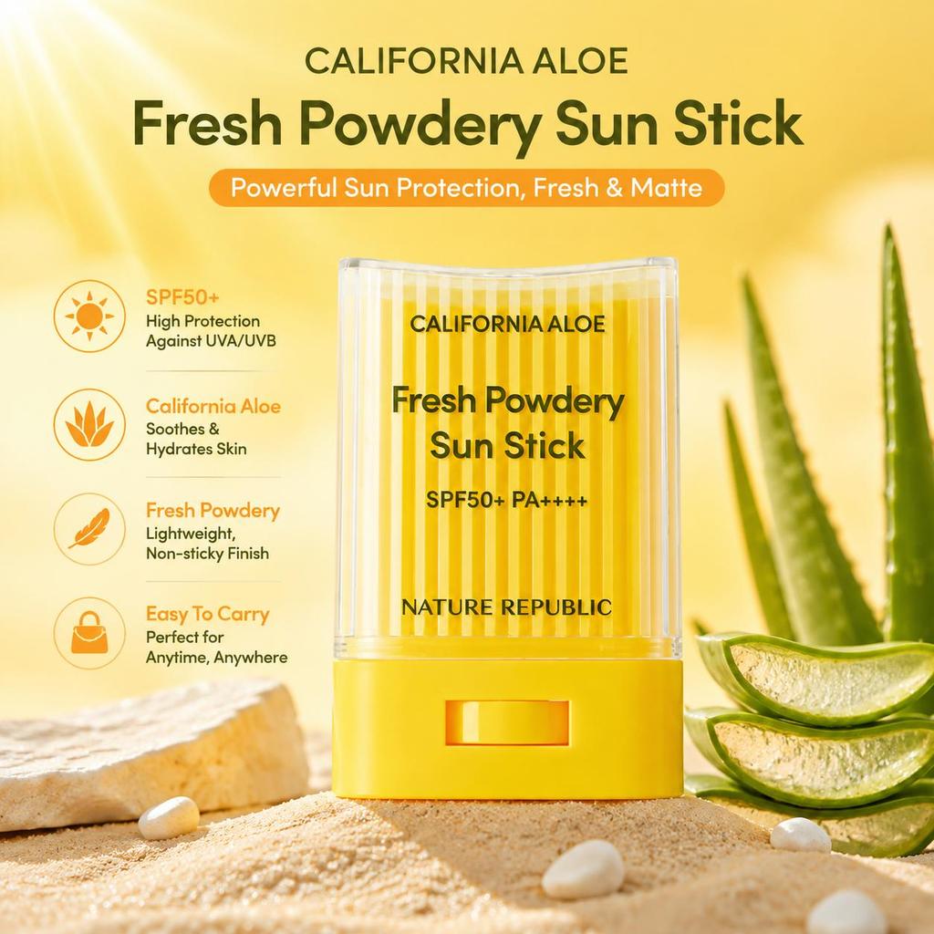 Nature Republic California Aloe Fresh Powdery Sun Stick SPF 50+ PA++++ 24g