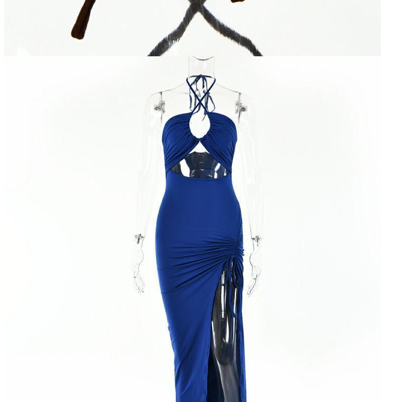 European Fashion Sleeveless High-Split Halter Neck Dress