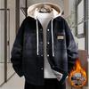 Men's Trendy Velvet-Lined Denim Hooded Jacket for Youth - Winter Warmth