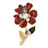 Vintage Red Glazed Flower Brooch Crystal Sunflower Corsage Female Anti-Light Neckline Pin Versatile Accessories