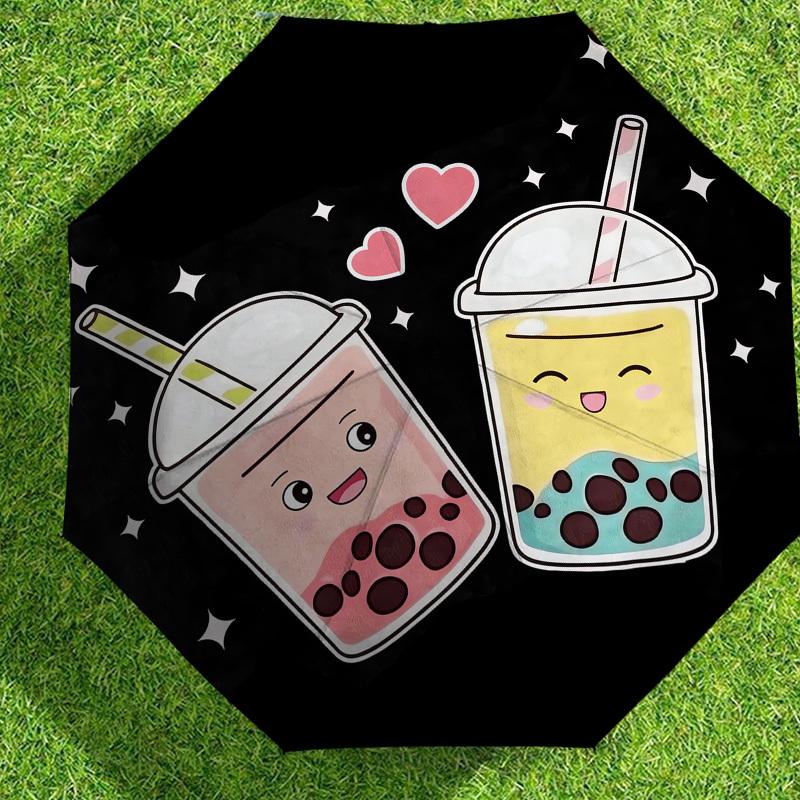 1pc Bubble Tea Pattern Umbrella Design Automatic Opening and Closing Umbrella, High-quality Travel Umbrella,  C1128094