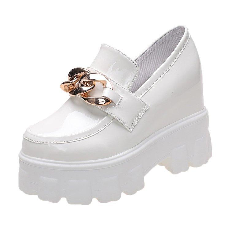 

Japanese autumn single shoes women s 2025 new lace-up patent leather thick-soled thick heel square head muffin casual small leather shoes 34 белый