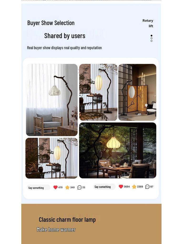 Brand New Zen Retro Wabi-Sabi Fabric Lantern Floor Lamp for Living Room & Tea Room Atmosphere