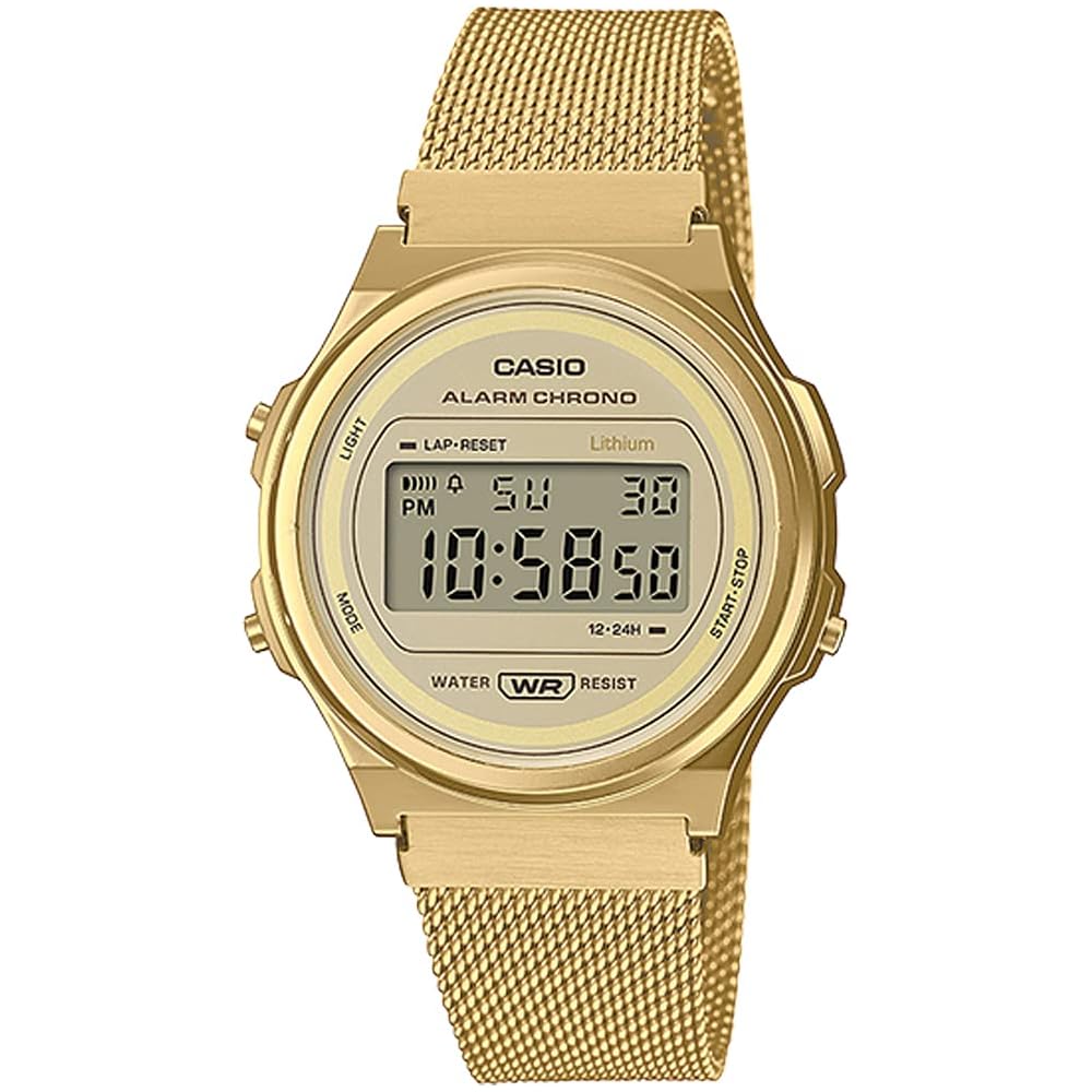 Casio Standard Vintage A171WEMG-9A Analog Watch Gold Stainless Steel Case Water Resistant