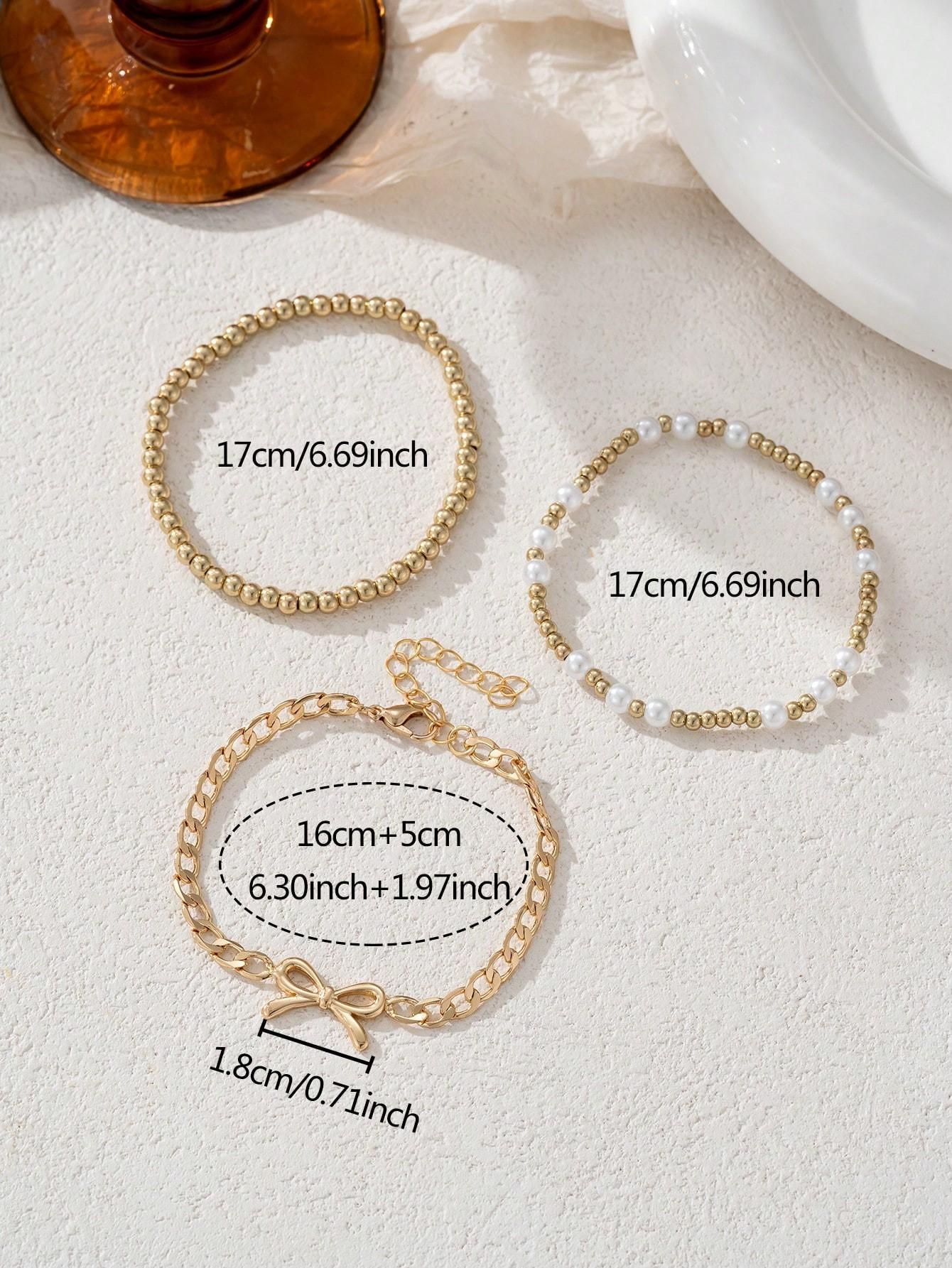 

Elegant Imitation Pearl Gold Color CCB Bead Mixed Elastic Bracelet Bowkont Charm Bracelet Women’s Stacking Bracelets Set