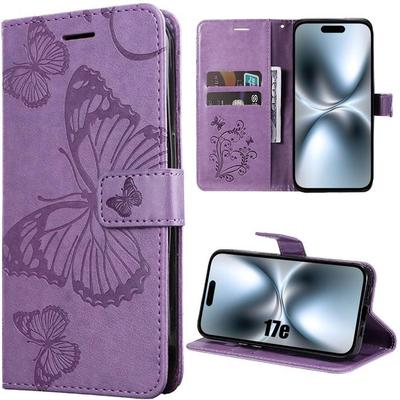 Case for iPhone 17th, Shockproof Scratch-Resistant Synthetic Leather Purple Butterfly Pattern