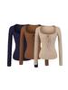 Vintage Square Neck Lace-Up Long Sleeve Shirt - Women's Autumn Inner Wear, Sexy and Chic Top