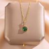 Simple Design Emerald Zircon Pendant Diamond Inlaid Titanium Steel Necklace For Women