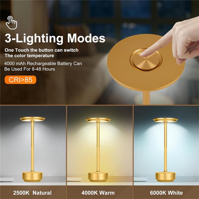 Aluminum Alloy LED Lamp Night Light Infinitely Dimmable Atmosphere Retro Portable Cordless Rechargeable Touch Desk Lamp For Bar