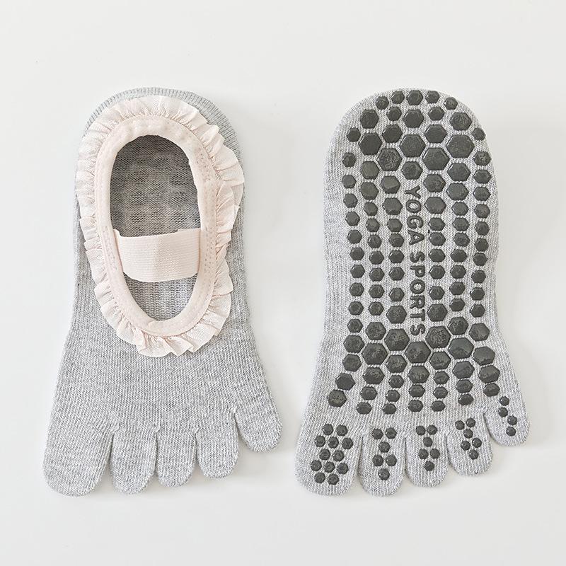 Ballet Style Non-Slip Yoga Socks with Lace Open-Back Toes and Silicone Grip