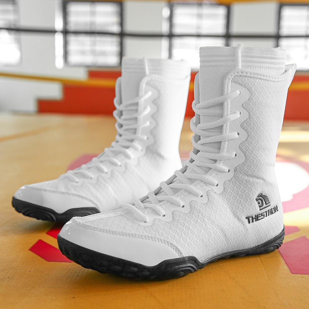Men's Lightweight Wrestling Shoes, Indoor Mesh Breathable Fitness Boxing Sports Shoes, Men's White and Black Training Shoes