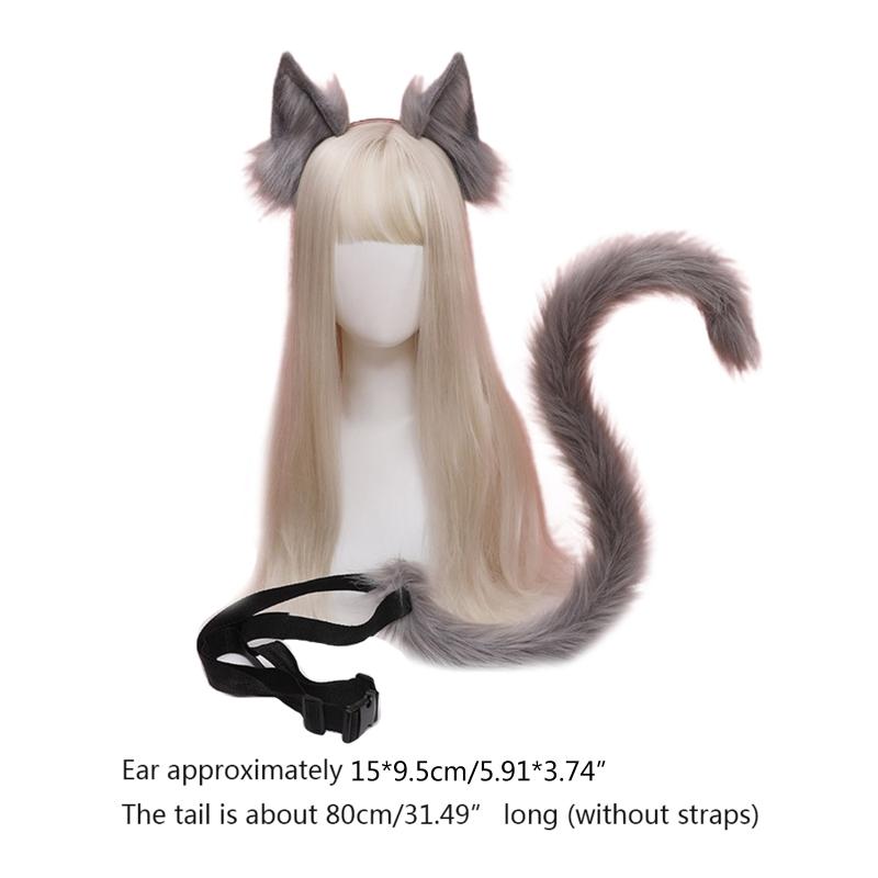 Cartoon Ears Tail Set Masquerade Halloween Cats Cosplay Party Costume Ear Hairhoop Headwear Lolita Accessories