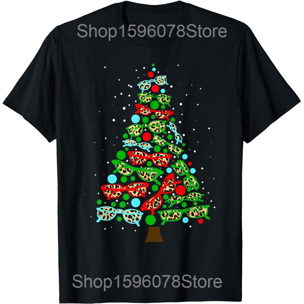 Optometrist Christmas Tree Glasses Costume Santa Optometry T Shirts Men Humor Streetwear Tee Short Sleeve Unisex Loose Clothing