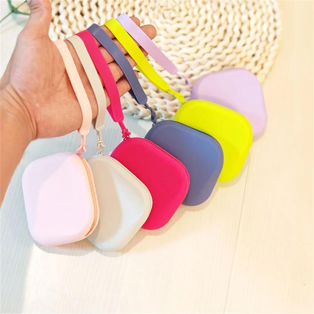 Simple Silicone Cosmetic Bag With Wrist Strap Waterproof Storage Bag Dustproof Zipper Toiletry Bag Outdoor