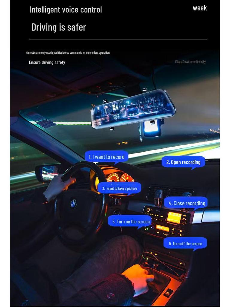 10-Inch HD Rearview Mirror: WiFi Dash Cam with Voice Control & Streaming Backup Camera