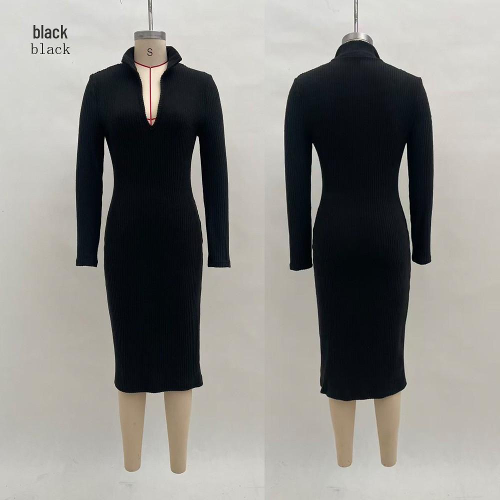 2025 European & American High-End Early Autumn Long-Sleeve Waist-Cinching Socialite Dress for Women M