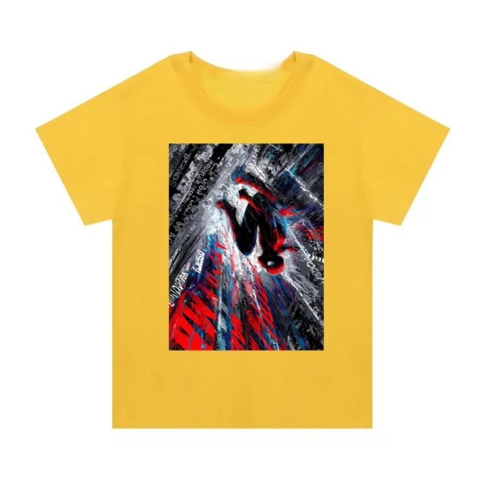 T-shirt Oversize a Maniche Corte Grigio Chiaro Lavato Vintage con Raffigurazione di Spider-Man: Across the Spider-Verse Miles Morales che cade attraverso la città Dinamico