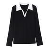 Korean Style Polo Collar Long Sleeve T Shirt Women Spring Autumn Fashion Mom Wear Casual Top
