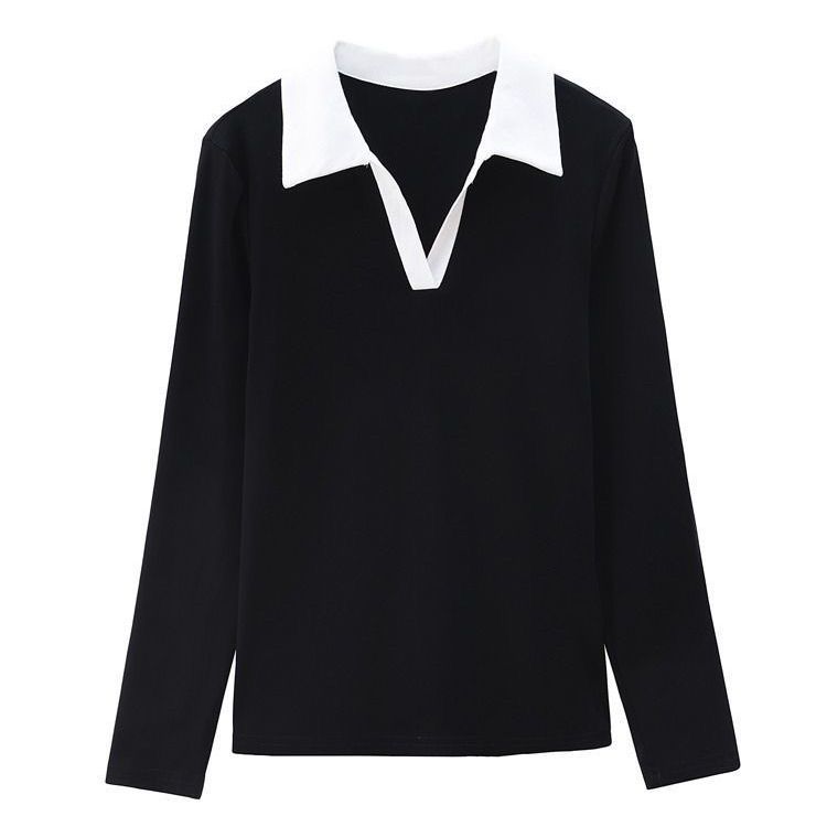 Korean Style Polo Collar Long Sleeve T Shirt Women Spring Autumn Fashion Mom Wear Casual Top
