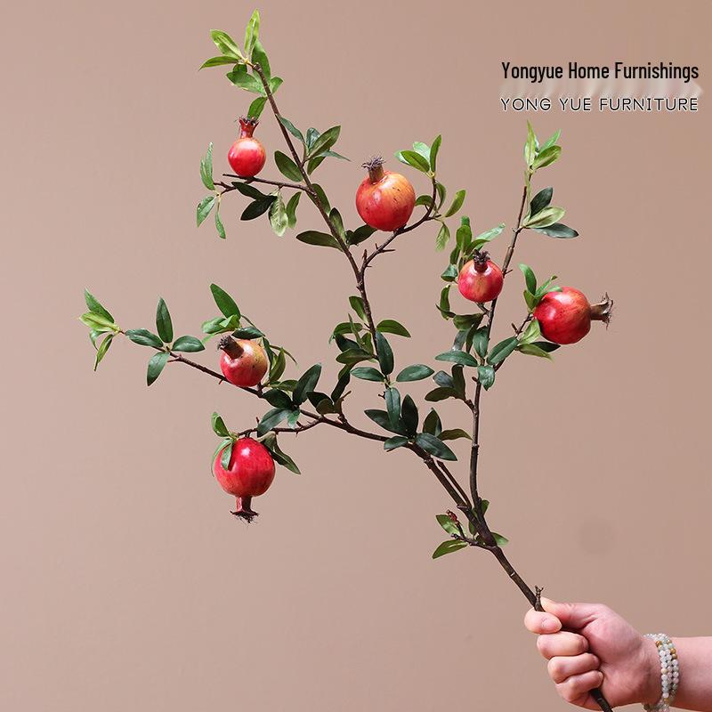 Artificial Pomegranate and Persimmon Fruit Flower Branch for Living Room or Entryway Decor
