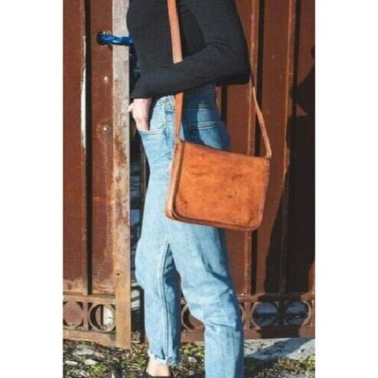 Ρετρό Σακίδιο Ταχυδρόμου από Δέρμα Κατσικιού Γνήσια Τσάντα Laptop Πραγματικό Καφέ Ώμου