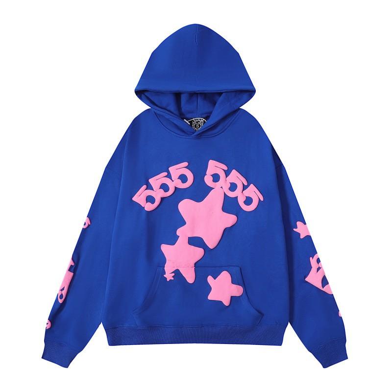 Sp5der Hoodie Unisex Oversized Cotton Pullover With Foil Letter Print Fall Casual Streetwear