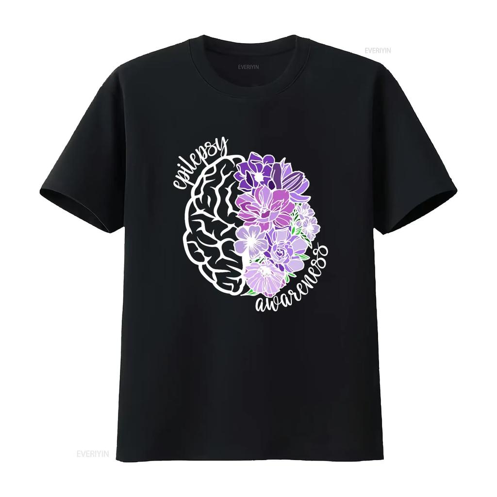 Epilepsy Awareness T Shirt Purple Flower Brain Design Neurodiversity Autism Mom Vintage Washed Slightly Soft Graphic Casual