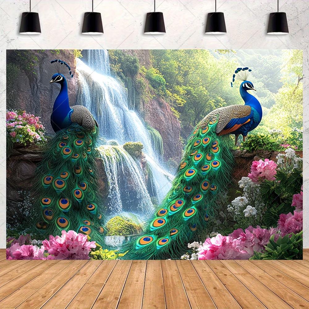 Peacock Theme Background Happy Birthday Flower Castle Waterfall Party Decor Backdrop Photography Studio Supplies Props Banner