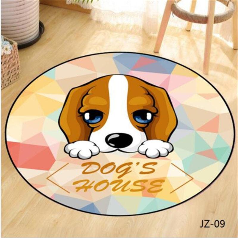 Living Room Bedroom Kids Room Rug Home Carpet Floor Door Mat Creative Cute Dog and Cat Round Rug