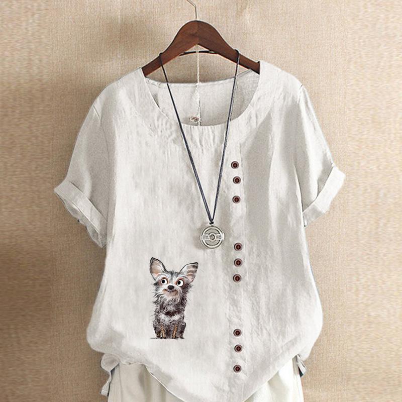 

Женская модная футболка с коротким рукавом с принтом собаки, свободная хлопковая рубашка, повседневная свободная летняя блузка, топы больших размеров 5XL белый