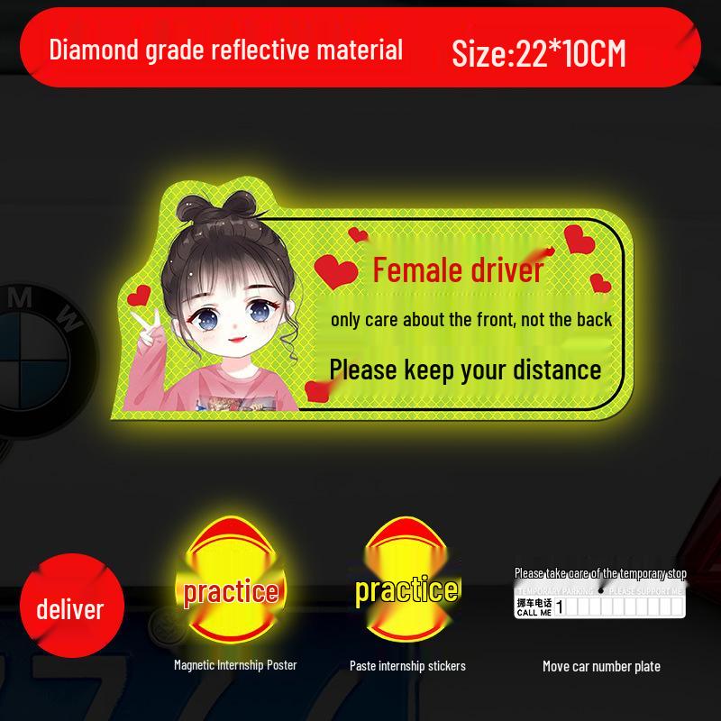 Magnetic Reflective Car Stickers for New Female Drivers