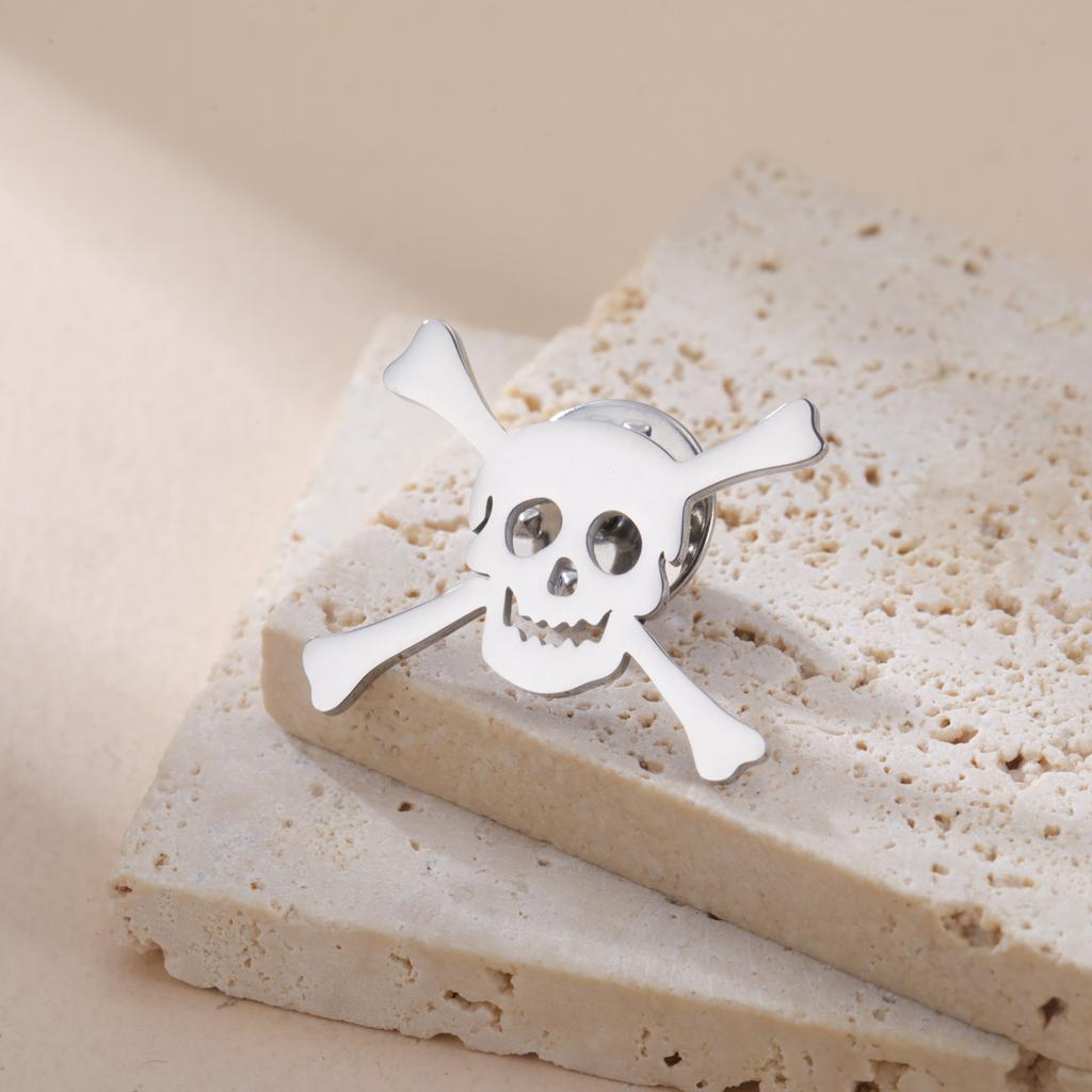 LIKGREAT Totenkopf Brosche für Männer Frauen Skelett Knochen Anstecknadel für Hemd Hüte Rucksäcke Edelstahl Schmuck Halloween Geschenk