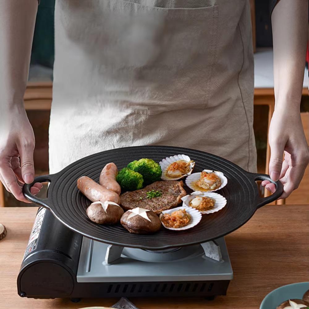 Non Stick Grill Plate Cast Iron Baking Tray Barbecue Accessory BBQ Grill Pan  Camping