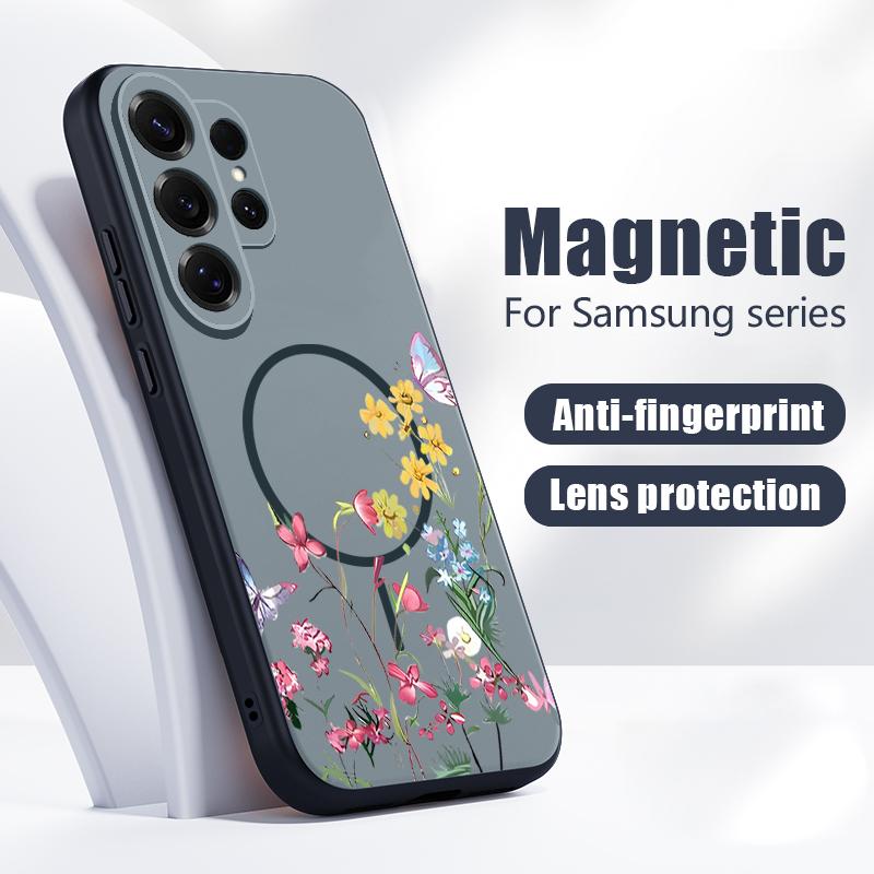 Magnetic For Magsafe Case For Samsung Galaxy S26 Ultra S25 Edge S24 Plus S23 FE S22 A17 A54 A55 A56 A57 5G Pink Lily Daisies Floral Cover