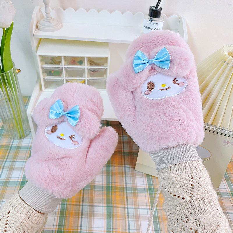 Gloves Women's Winter Versatile Cute Girl Warm Bag Finger Finger Student Windbreak Rope Plush Neck