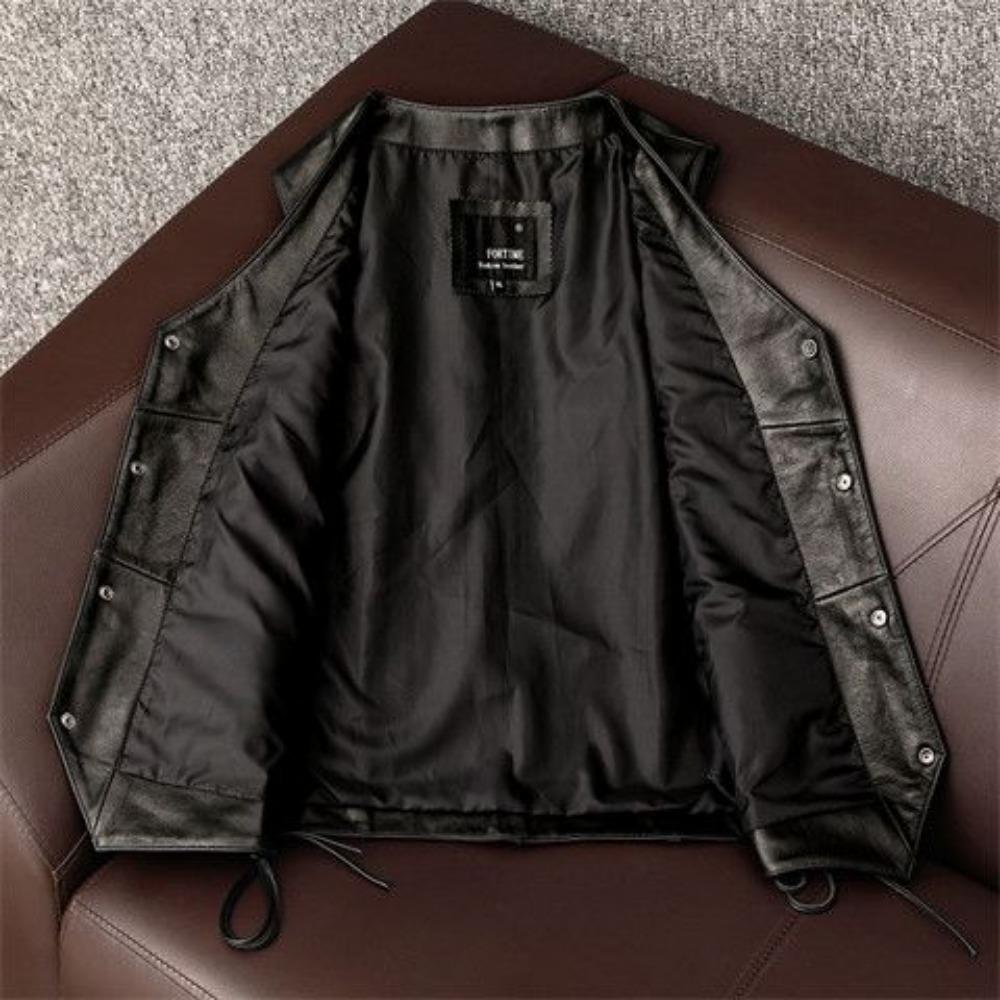 Pure First-layer Cowhide Leather Vest Locomotive Slim-fitting Small Vest Short Single-breasted Simple Sleeveless
