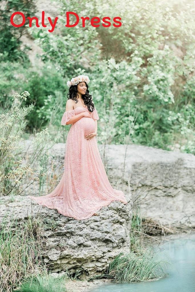 Lace Maternity Dress With Flared Sleeves For Summer Pregnant Women
