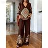 Loose casual y1 new v-neck top wide-leg pants two-piece women's clothing European and American fashion suit
