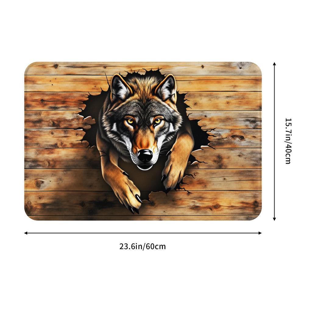 Realistic 3D Wolf  Peeking Out Of Torn Doormat Anti-Slip Bathroom Kitchen Mat Living Room Floor Door Entrance Carpet Rug