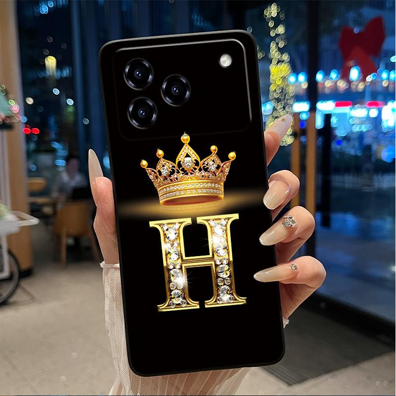 

Phone Case For ZTE Blade A76 4G Soft Silicone Black Case Shockproof Shell ZTE Blade A76 4G Golden Crown Letter Casing ZTE Blade A76 4G