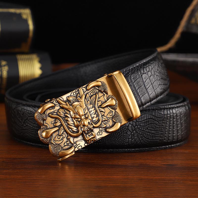 Men s Crocodile Pattern Automatic Buckle Cowhide Belt - Business Casual Style 120 cm