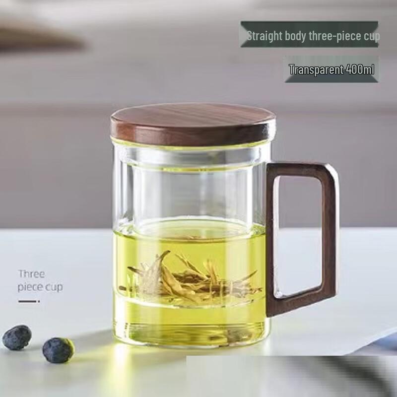 Shangqi High-Temperature Glass Water Cup with Walnut Handle 301-400ml