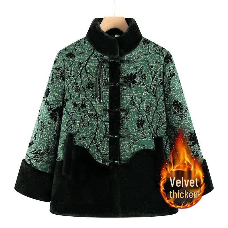 

New Style Fur-Lined Winter Jacket for Middle-Aged & Elderly Women - Thick, Velvet-Enhanced Cotton Coat XL зелений
