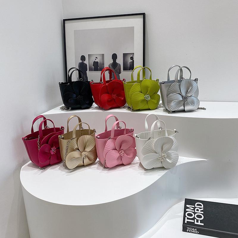 Cute Small Bucket Bag With 3d Flower Embellishments For Daily Use