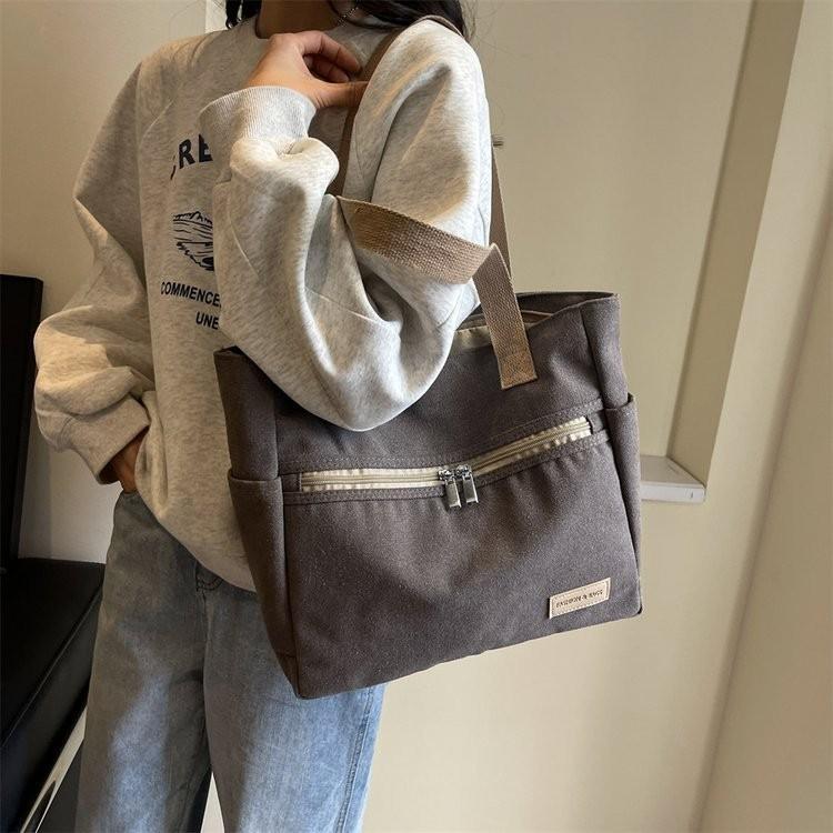 

Large Capacity Canvas Tote Bag For Women With Vintage Inspired Design For Commuting Gray